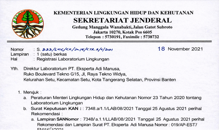 Sertifikat Terdaftar KLHK